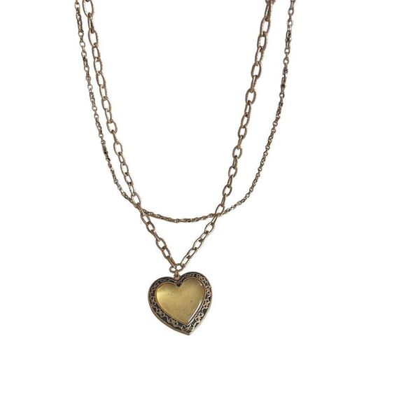 Vintage Two Tiered Gold-tone Yellow Glass Heart Pendant Necklace - Picture 8 of 8